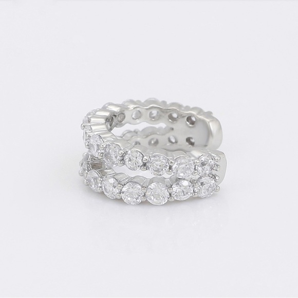 Platinum Plated Ear Cuff CZ Stone Adjustable Statement Jewelry - Picture 6 of 10